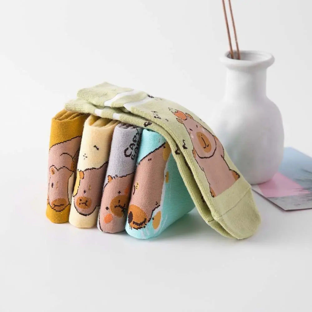 Kawaii Capybara Cotton Ankle Socks πΎβ¨ Fun Summer Hosiery for Women - 5 Pairs!