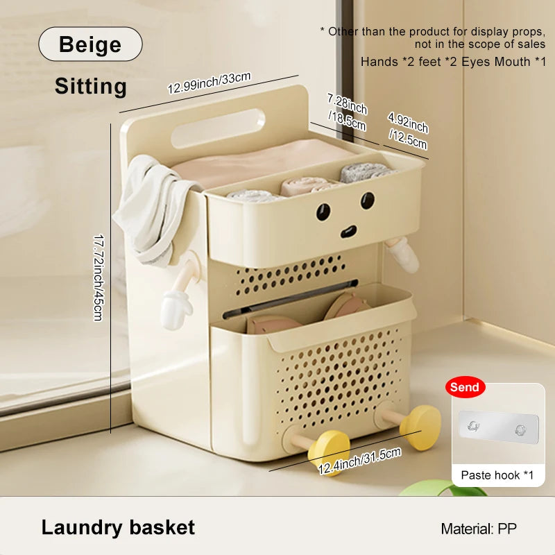 Kawaii Wall Hanging Laundry Basket 🧺✨ - Adorable Storage Solution for Your Bathroom!