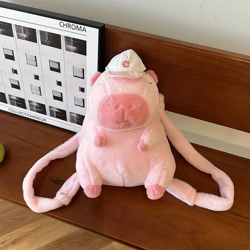 Kawaii Capybara Plush Backpack πΎπ - Adorable Strawberry Hat Turtle Design, 33cm Stuffed Toy Pendant!