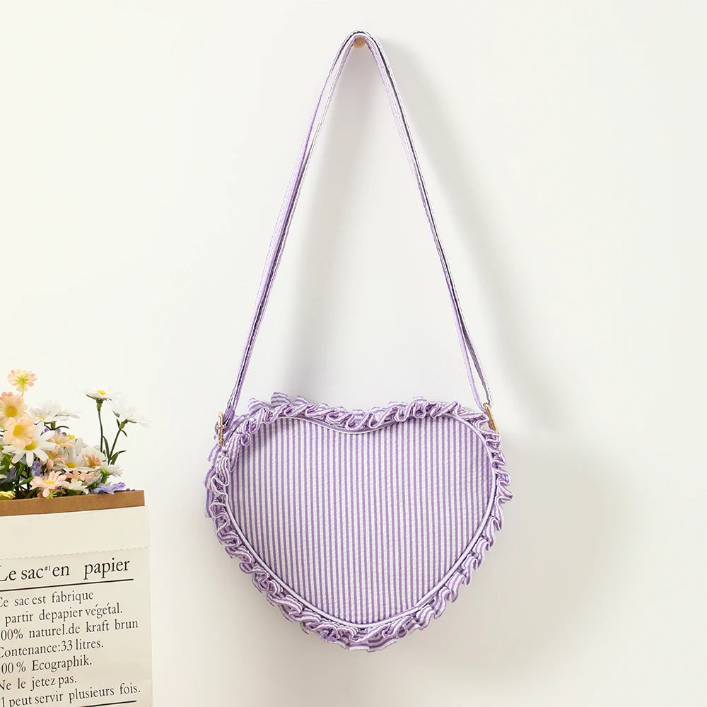 Kawaii Ruffle Heart Crossbody Bag π | Cute Pink Striped Mini Purse for Girls πΈβ¨ | Stylish Outdoor Travel Sling Bag π
