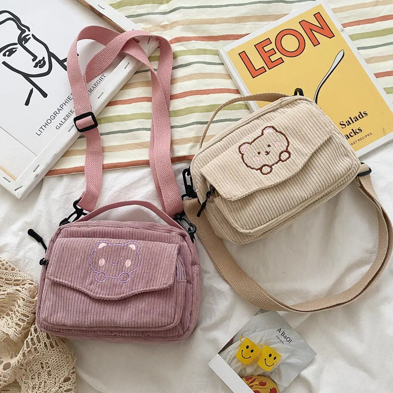 Kawaii Corduroy Crossbody Bag 🎒✨ - Adorable Solid Color Mini Shoulder Bag for Trendy Girls 💖 - Pixie Quill