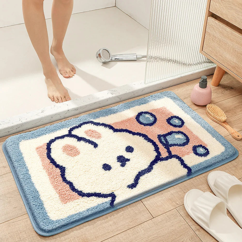 Kawaii Rabbit Bath Mat Set π°β¨ - Adorable 2-piece & 3-piece Thick Flocking Rugs for Bathroom, Bedroom & Kitchen! ππ
