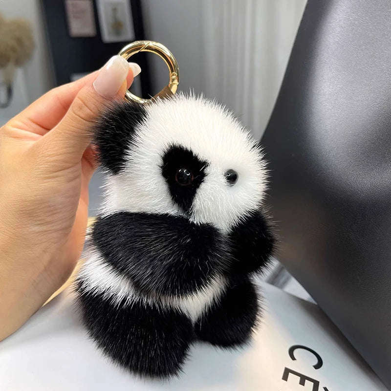Kawaii Panda Plush Keychain πΌβ¨ - Cute Imitation Mink Fur Car Accessory for Women π | Adorable Gift Idea! π