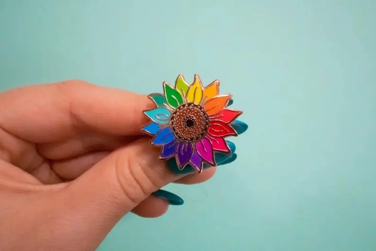 Kawaii Rainbow Sunflower Enamel Pin πΌβ¨ | Cute Floral Brooch for Flower Lovers ππ