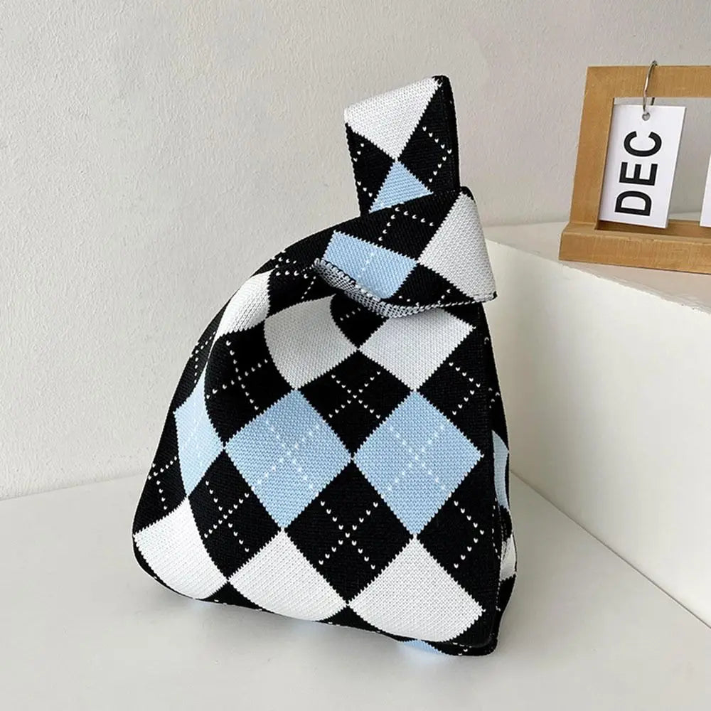 Kawaii Knitted Mini Tote Bag πβ¨ | Cute Plaid Handbag for Women | Stylish & Versatile Reusable Shopping Bag ππ