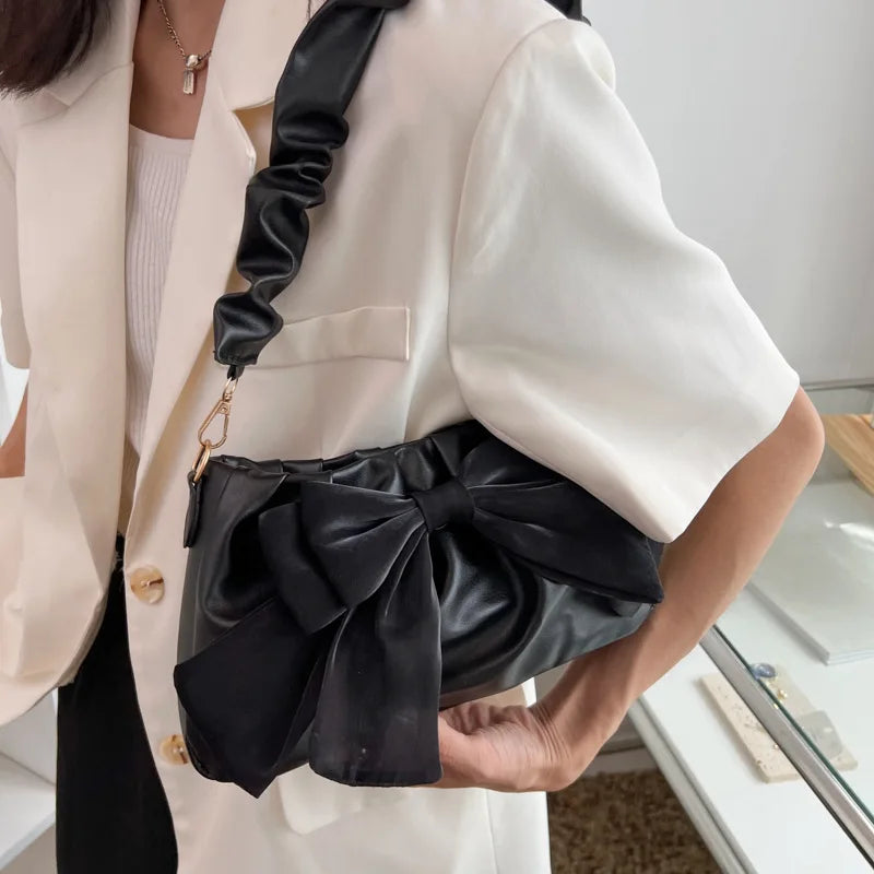 Kawaii Chic Bow Handbags for Women πβ¨ - Trendy Soft PU Shoulder Bags in Black, White, Blue & Khaki! ππ