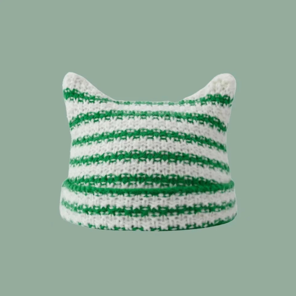 Kawaii Little Devil Striped Cat Ears Beanie πΎβ¨ Cozy Knitted Hat for Trendy Autumn/Winter Fashion π