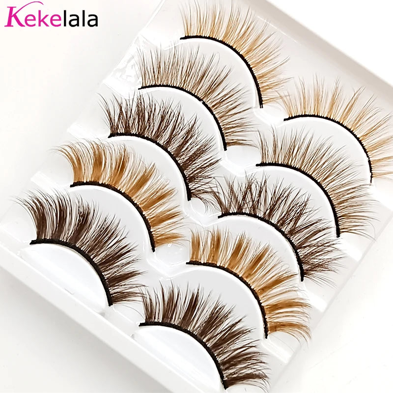 π Kawaii 5 Pairs Faux Mink Brown Strip Lashes β¨ Whimsical Eye Extensions for Fun Looks! π₯³