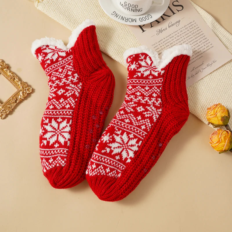 Thickened Fleece-Lined Christmas Socks For Women 🧦 Warm Snowy Mid-Calf Non-Slip