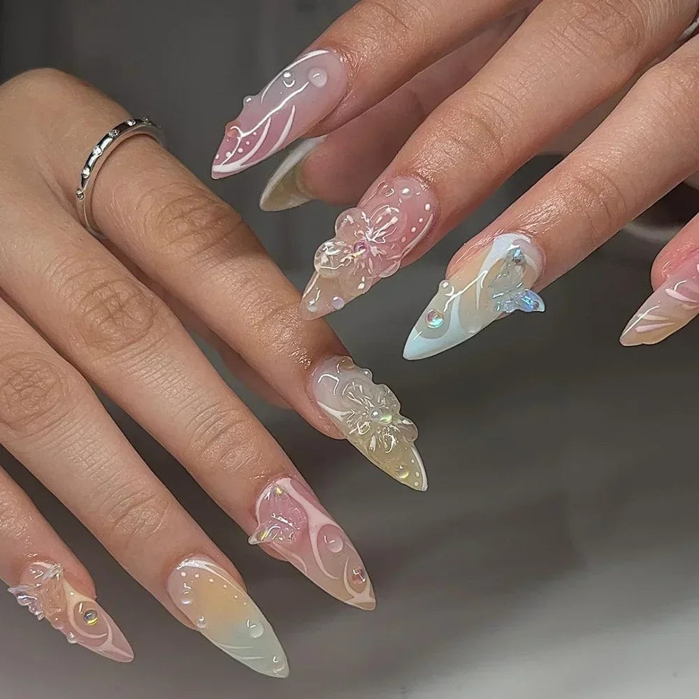 Kawaii 24Pcs Almond Press-On Nails - Cute Designs & Stylish Fake Nail Art! 💅🌟