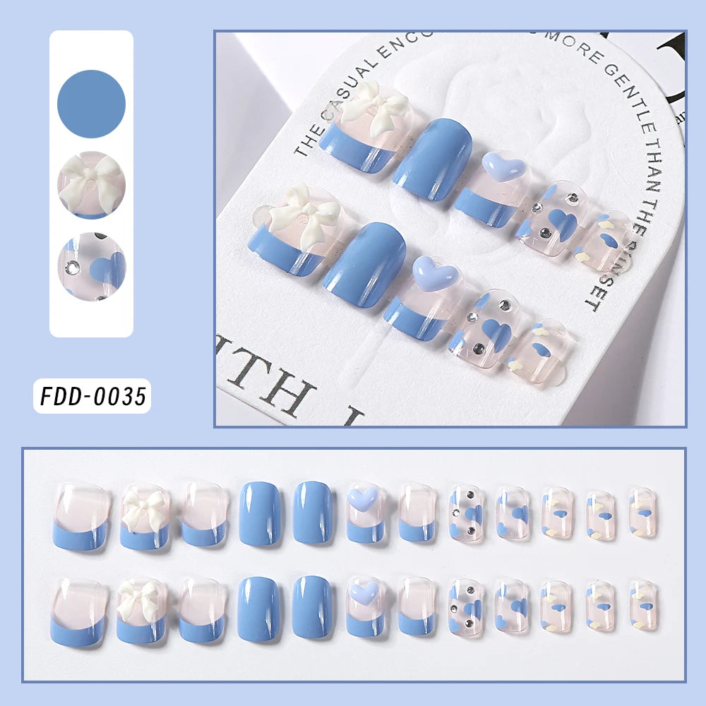 Kawaii Blush Pink 3D Bowknot & Pearl Press-On Nails πβ¨ | 24pcs Adorable Fake Nail Tips for Cute DIY Manicures!