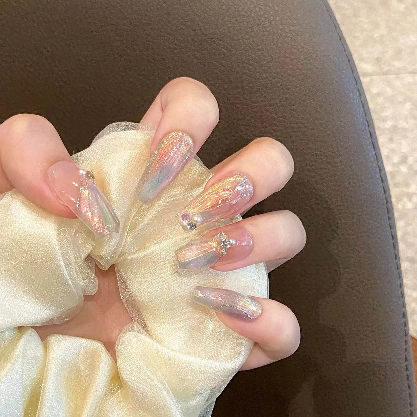 Mermaid Dream πβ¨ Kawaii Blue Aurora Press-On Nails - 10pcs Detachable Pearl Almond Tips! ππ