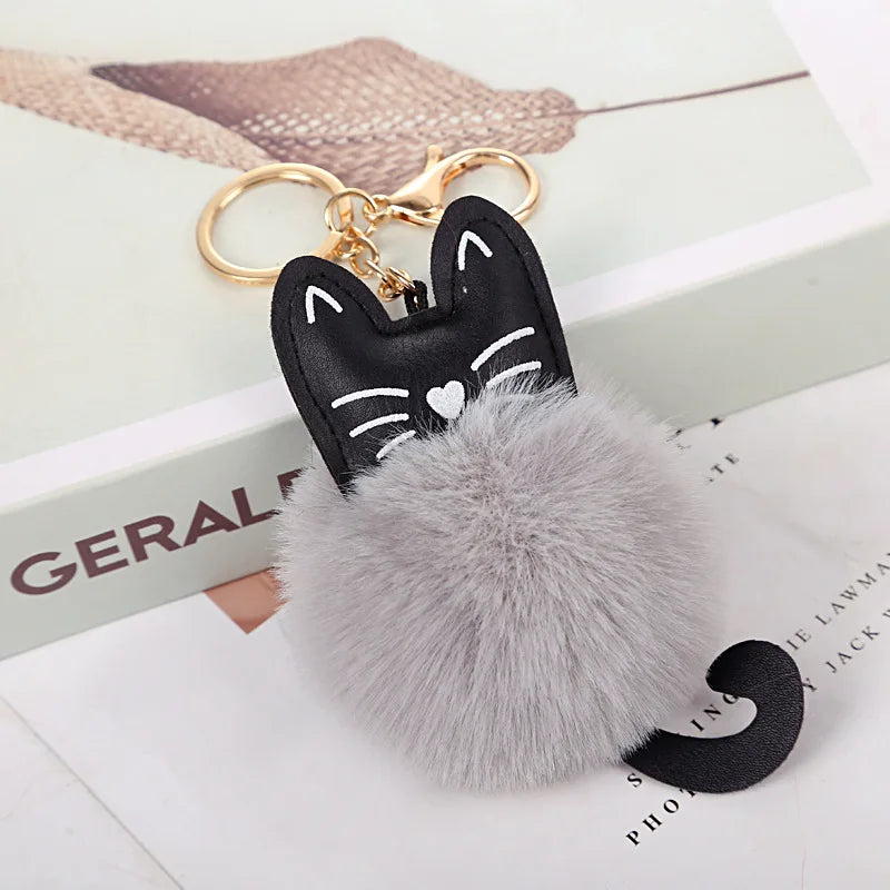 Kawaii Cat Pompom Keychain πΎβ¨ Adorable Fur Ball Tail Accessory for Bags & Keys π Perfect Gift for Cat Lovers!