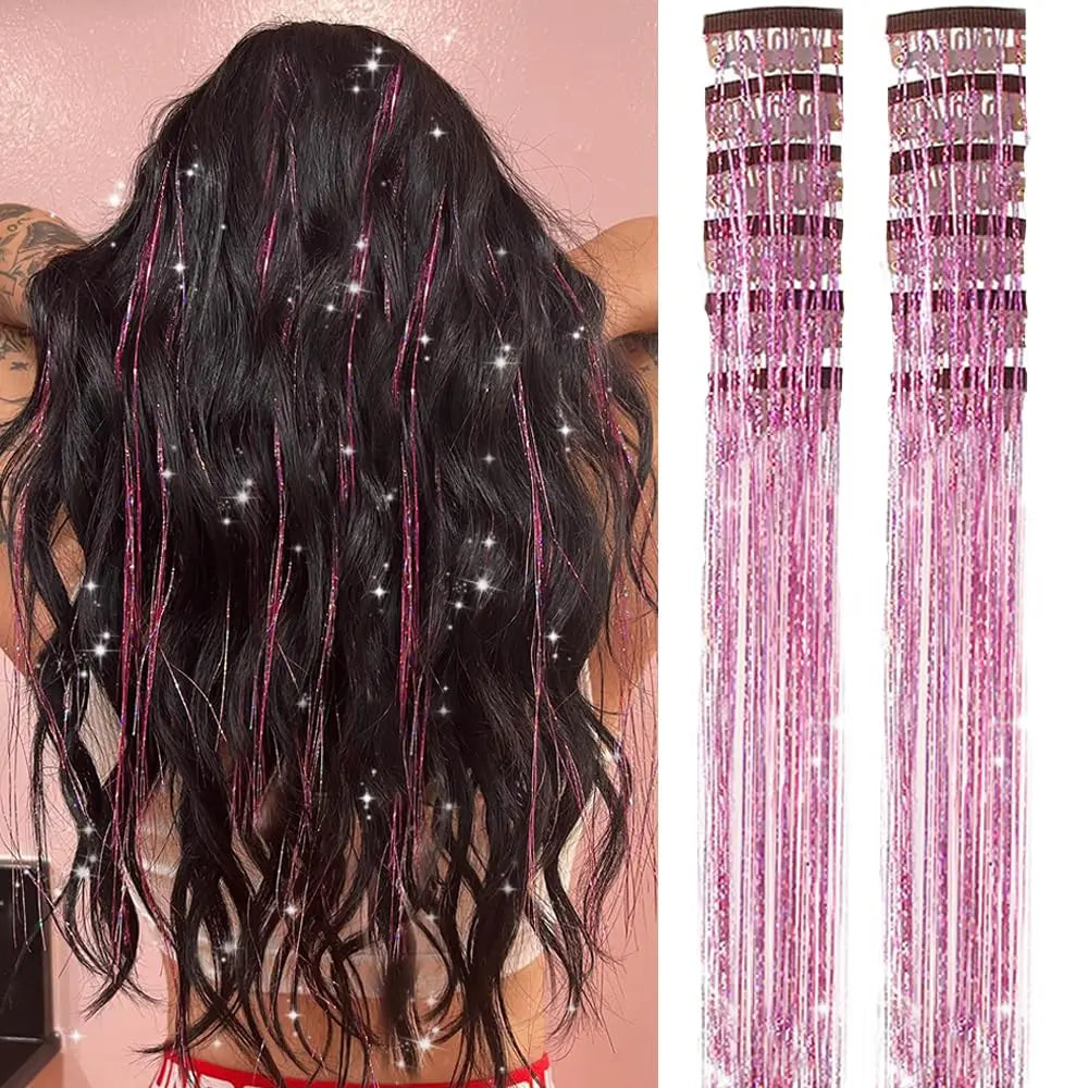 12 Pcs Clip In Hair Tinsel Pack Glitter Fairy Extensions For Women And Kids ✨