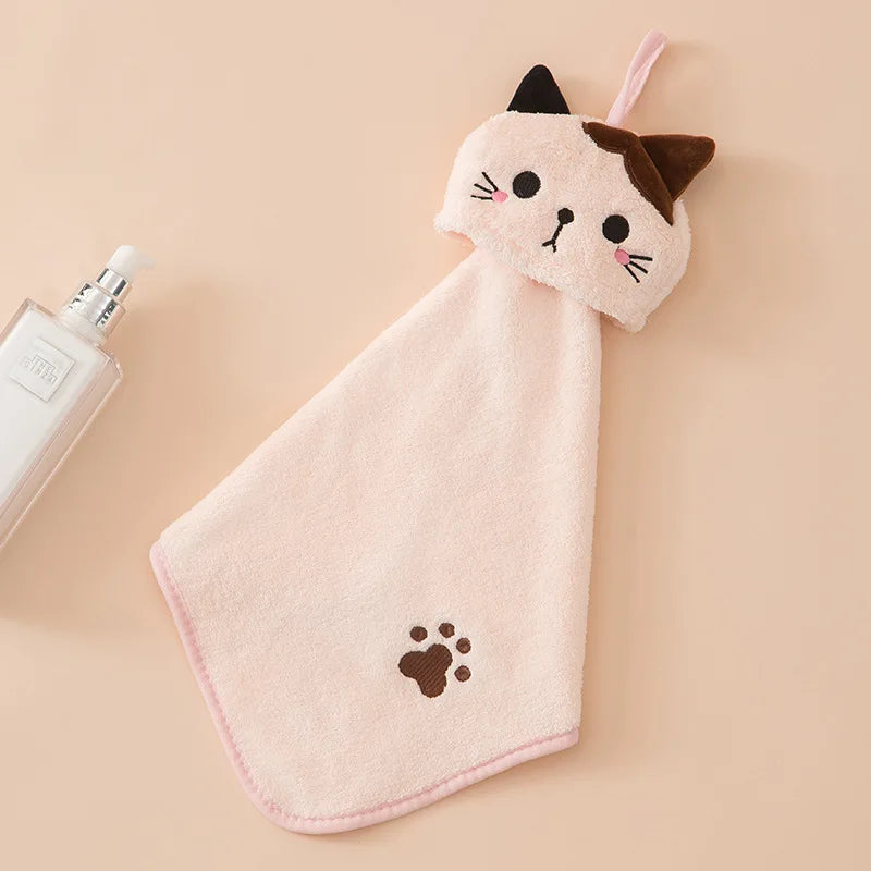 Adorable Kawaii Cat Hand Towels πΎβ¨ - Soft & Absorbent Coral Velvet Kitchen Dishcloths! π§Όπ