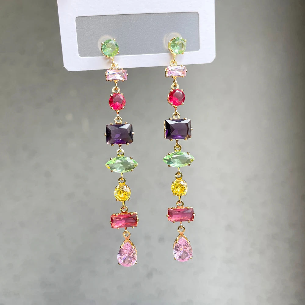 πβ¨ Kawaii Rainbow Crystal Drop Earrings ππ - Adorable Cubic Zirconia Bridal Accessories for Womenβs Special Occasions! ππ