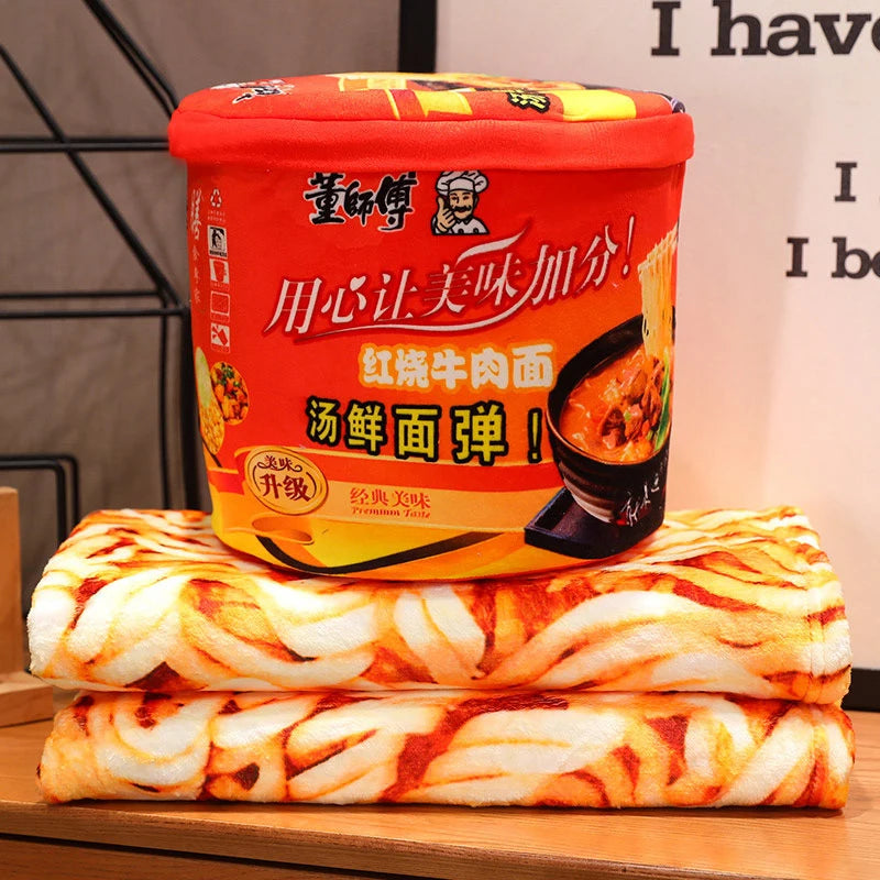 Kawaii Instant Noodle Plush Blanket πβ¨ - Adorable Ramen Pillow & Storage Bucket for Cozy Naps! ππ