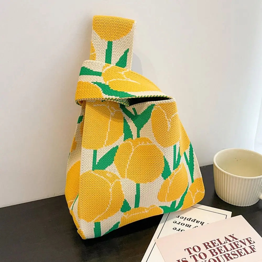 Kawaii Mini Knit Tote Bag πβ¨ | Handmade Colorful Stripe Clutch for Casual Students & Eco-Friendly Shopping ππ