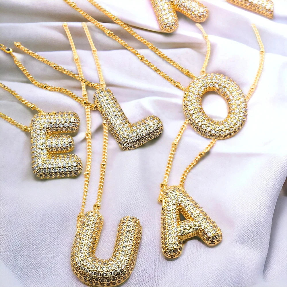 Kawaii CZ Zircon Balloon Initial Necklaces πβ¨ A-Z Alphabet Bubble Letter Pendants for Trendy Women π Fashion Jewelry