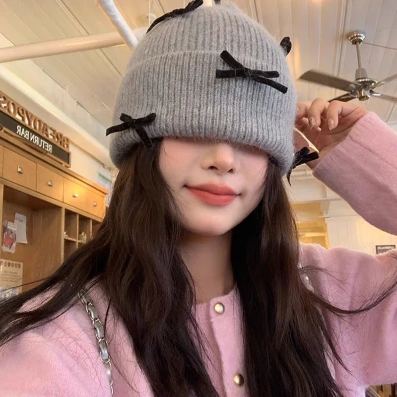 Charming Kawaii Rabbit Fur Velvet Bow Winter Hat πβοΈ - Cozy Ear Warmers for Women! πβ¨