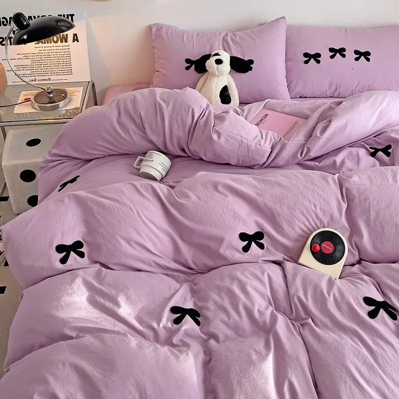 Whimsical Pink Bow Duvet Set πΈβ¨ - Enchant Your Bedroom with 3D Embroidery & Cozy Comfort! π€π