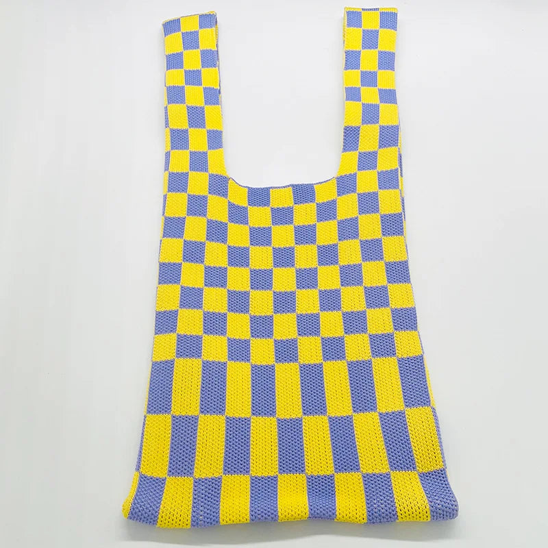 π Cozy Checker Chic Tote πβ¨ Large Capacity Knitted Bag for Trendy Adventures! π - Pixie Quill
