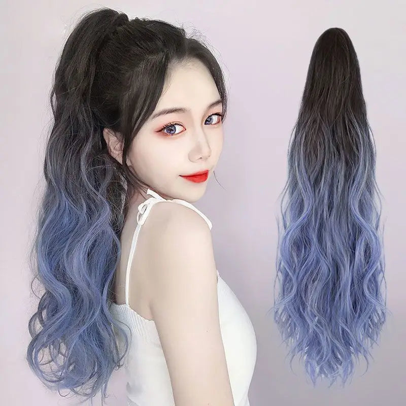 β¨ Kawaii 18" Gradient Water Wave Ponytail Clip-In Wig πΈ Long Curly Hairpiece for Fun Styles! π