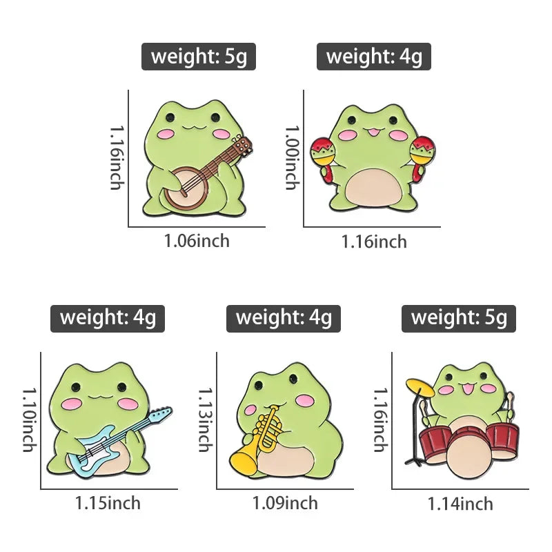 Kawaii Cartoon Frog Band Enamel Pins ๐ถ๐ธ | Fun Drum & Guitar Brooches for Kids & Friends ๐ธโจ | Cute Lapel Badges & Jewelry Gift