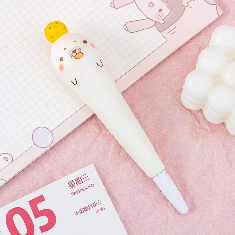 Kawaii 1Pc Adorable Cartoon Fruit Animal Gel Pen ππ» Soft & Squishy Decompression Stationery for Kids π 0.5mm Fun Writing Tool