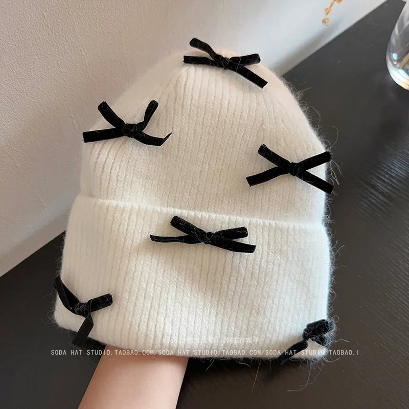 Charming Kawaii Rabbit Fur Velvet Bow Winter Hat πβοΈ - Cozy Ear Warmers for Women! πβ¨
