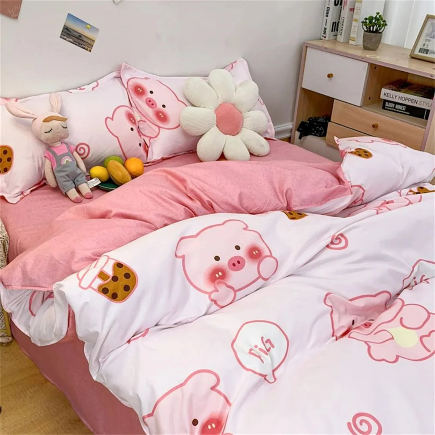 Kawaii Piggy Dreams Bedding Set π·π Cozy Microfiber Duvet Cover & Pillowcases for Sweet Slumbers! πβ¨