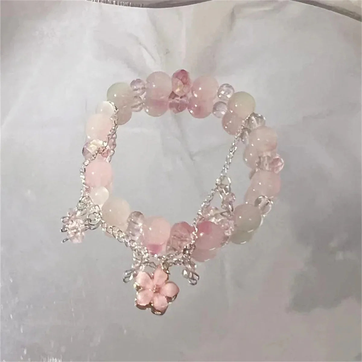 πΈ Kawaii Cherry Blossom Crystal Bracelet πΈ | Elegant Beaded Charm Jewelry for Girls πβ¨