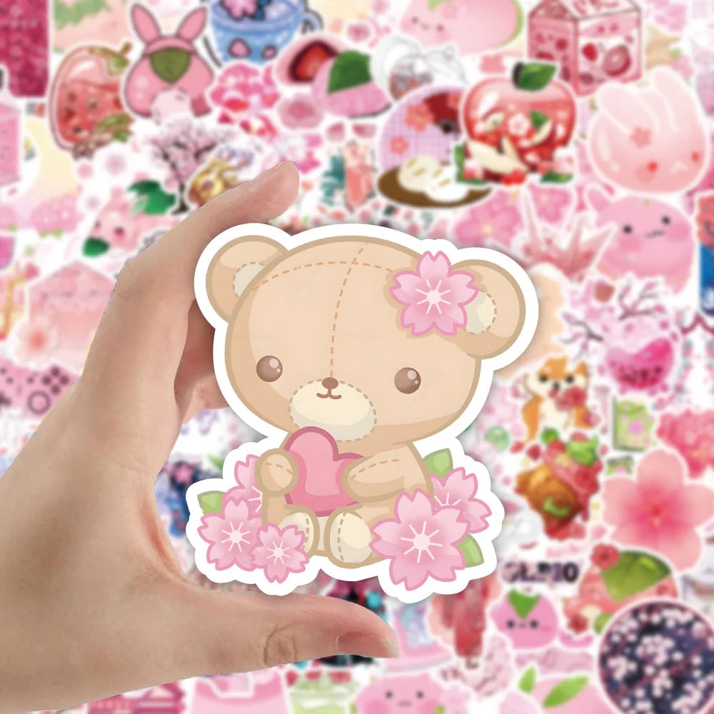 Kawaii Pink Sakura Blossom Stickers πΈβ¨ - 50/100 Waterproof Vinyl Decals for Scrapbooking & Aesthetic Decor!