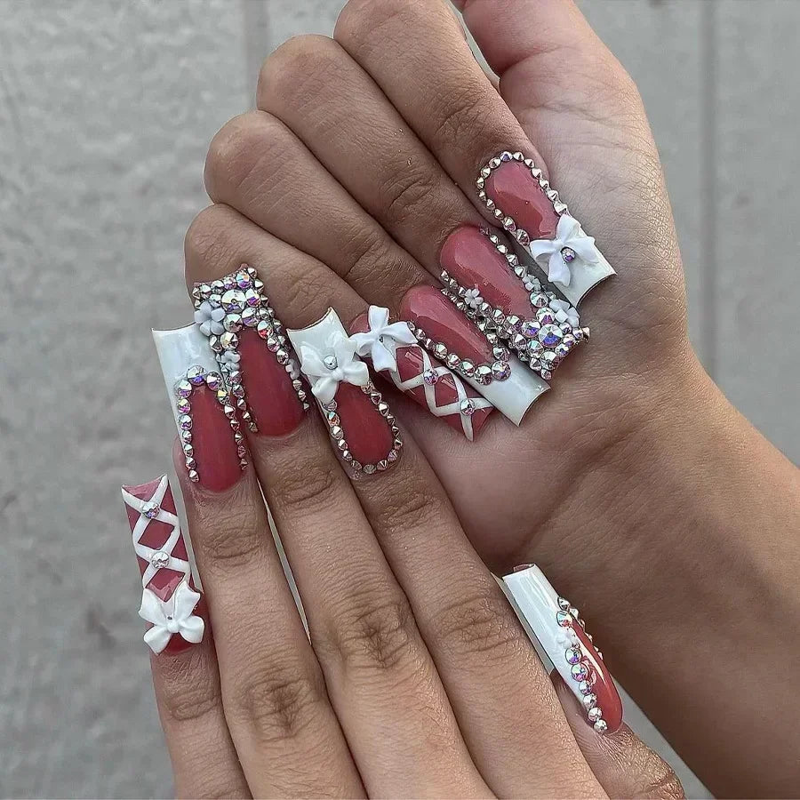 β¨ Kawaii Glitter Blue French Ballerina Press-On Nails - 24Pcs Love Stripes Design ππ
Full Cover Acrylic Nail Tips!