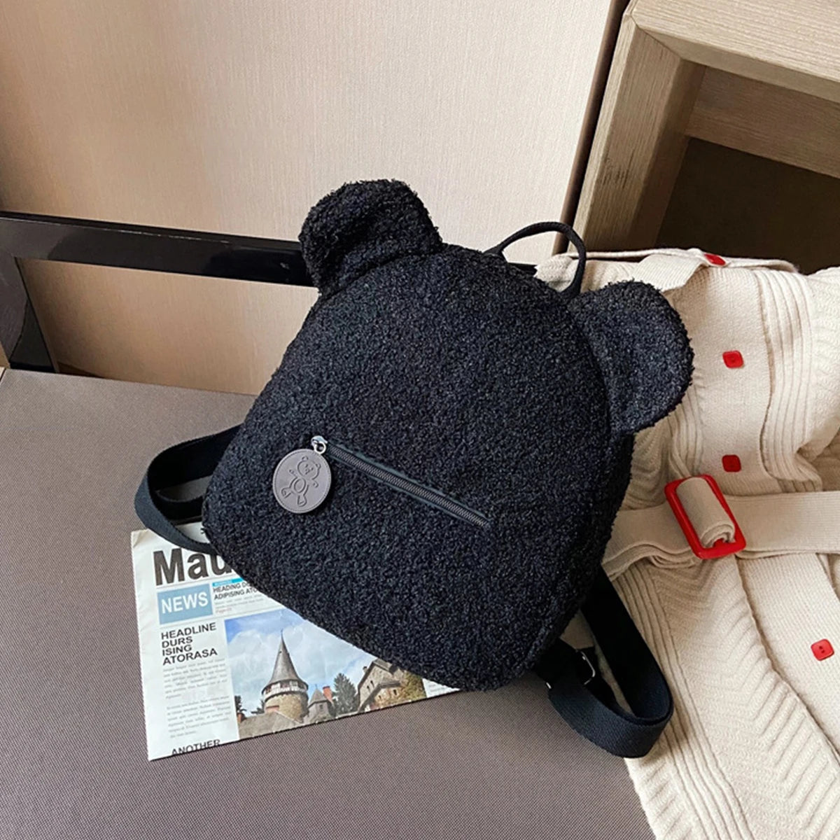 🐻 Cute Bear Ears Plush Backpack 🎒✨ - Pixie Quill