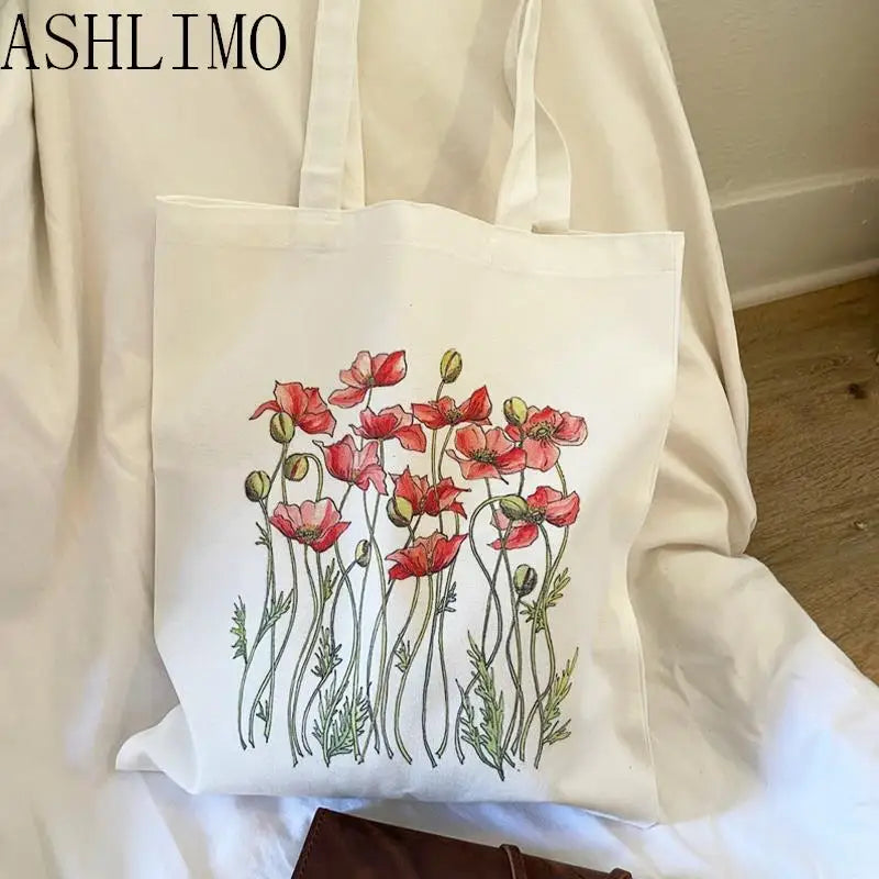 Kawaii Floral Canvas Tote πΌπ | Cute Eco-Friendly Shoulder Bag for School & Shopping πΈβ¨