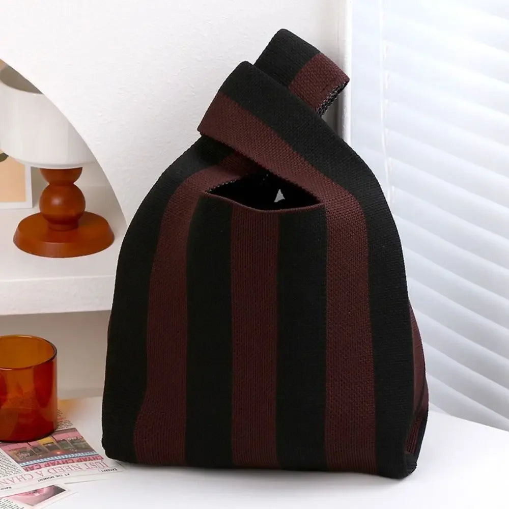 Kawaii Knitted Stripe Wrist Bag πβ¨ | Adorable Large-Capacity Tote for Trendy Shopping ππ