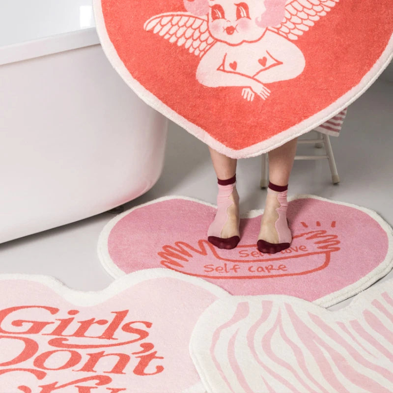 Kawaii Pink Love Round Rug πΈβ¨ Cute Girl's Room Carpet & Play Mat π Polyester Decor for Living & Bathroom