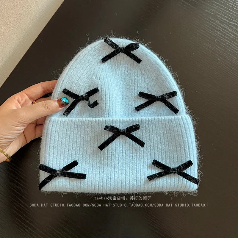 Charming Kawaii Rabbit Fur Velvet Bow Winter Hat πβοΈ - Cozy Ear Warmers for Women! πβ¨