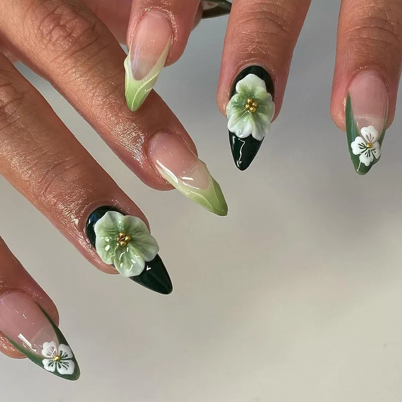 Kawaii Tropical Flower Press-On Nails πΊβ¨ | 24PCS Colorful 3D Butterfly & Shell Art π
π