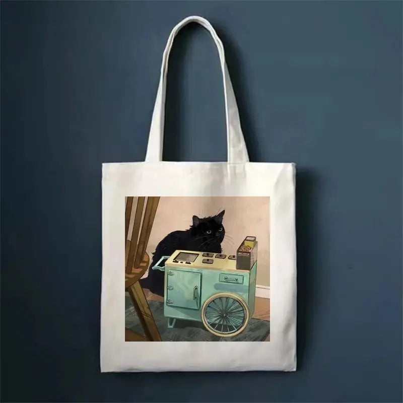 πΎ Whimsical Cat Canvas Tote π - Cute & Eco-Friendly Shopping Bag for Trendy Girls ποΈβ¨ - Pixie Quill