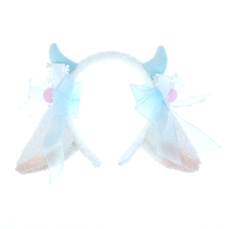 Lolita Headwear Sheep Ear Headband Girl Sweet Plush Hair Bands Sheep Horn Bows Decor Sheep Cosplay Sheep Ear Hair Hoop