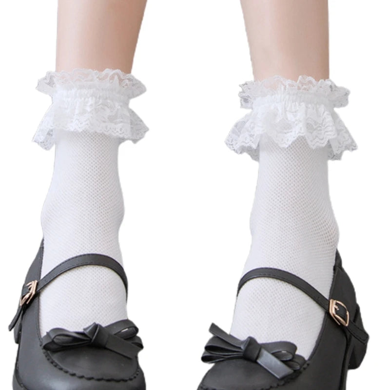 Sweetheart Striped Thigh High Fishnet Socks ππ - Ruffled Lace Over Knee Stockings for Cute Fashionistas! πβ¨ - Pixie Quill