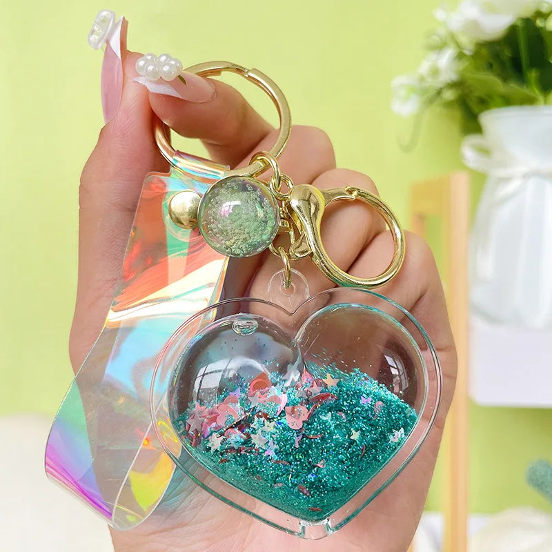 β¨ Adorable Quicksand Heart Keychain π Trendy Mini Bag Charm for Couples π - Pixie Quill