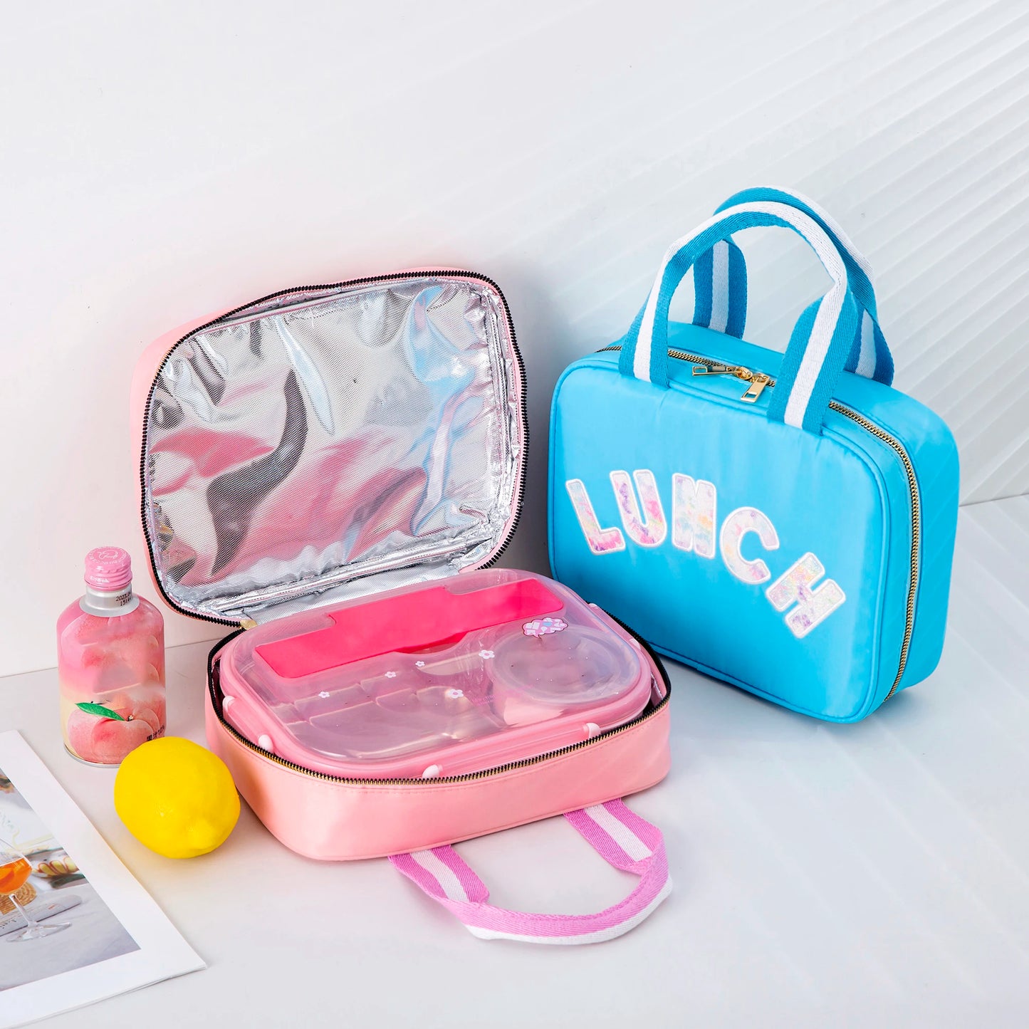 Kawaii Nylon Insulated Lunch Tote πβ¨ | Adorable Reusable Cooler Bag with Chenille Letters for Kids & Travel π₯ͺπ
