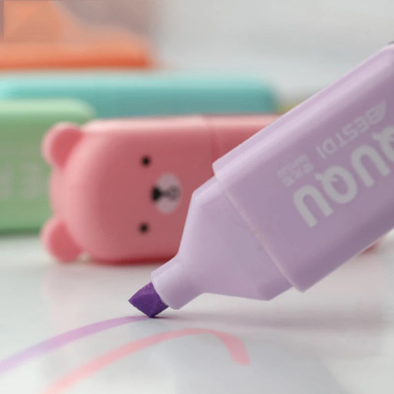 Adorable Kawaii Bear Highlighter Pens β¨ποΈ - Cute 4/5/6 Pack Candy Color Neon Markers for School Supplies!