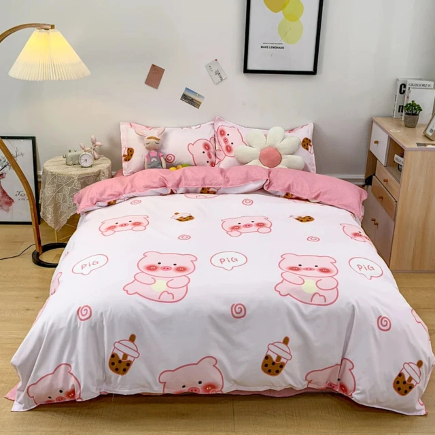 Kawaii Piggy Dreams Bedding Set π·π Cozy Microfiber Duvet Cover & Pillowcases for Sweet Slumbers! πβ¨