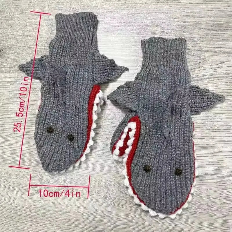 Shark Knit Gloves For Adults Unisex Cartoon Winter Warmth High Elasticity ๐ฆ๐งค