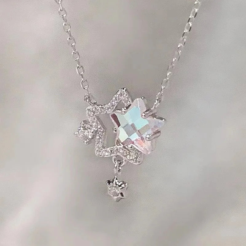 ✨ Kawaii Starry Zircon Pendant Necklace 🌟 | Cute Beaded Chain for Y2K Girls | Trendy Hip Hop Aesthetic Jewelry 🎀 | Perfect Gift for Moms & Besties! 💖