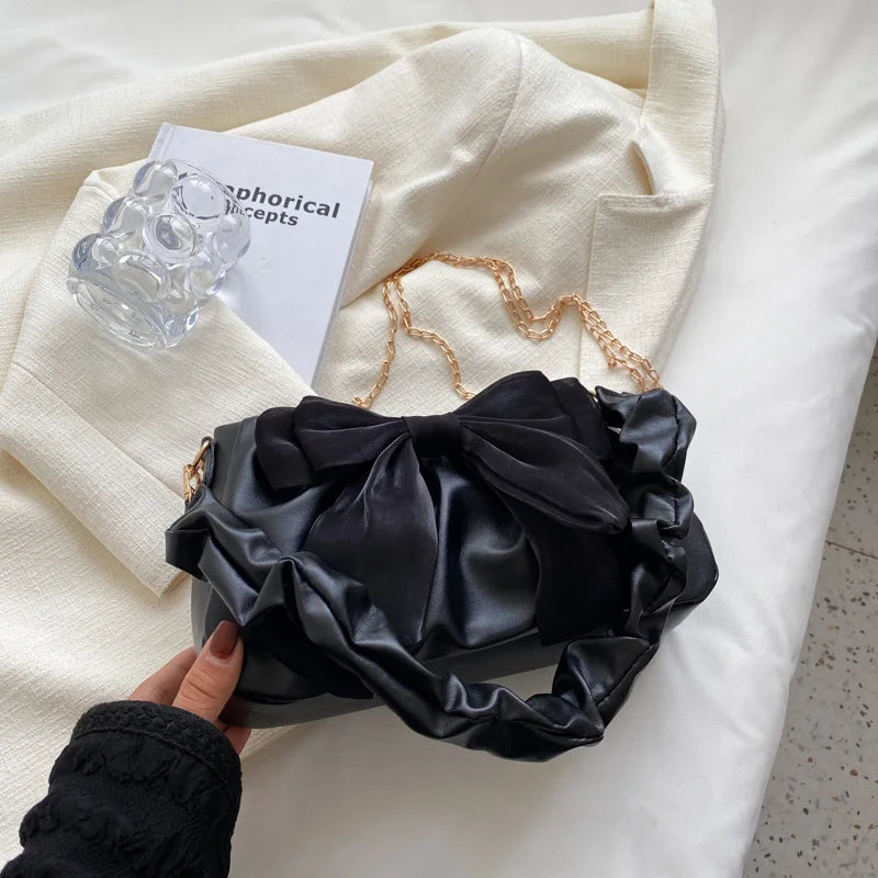 Kawaii Chic Bow Handbags for Women πβ¨ - Trendy Soft PU Shoulder Bags in Black, White, Blue & Khaki! ππ